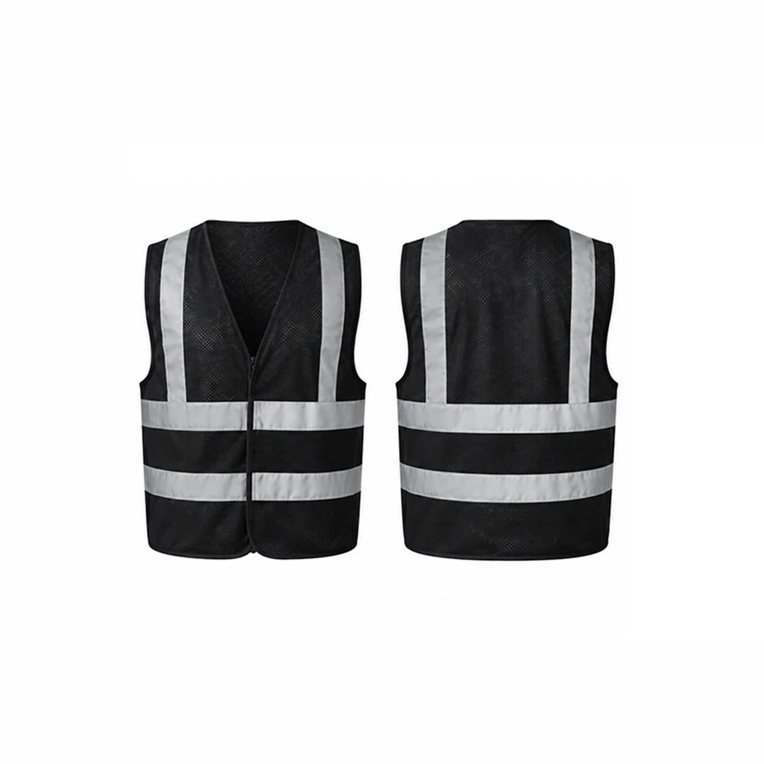 Reflective Fabric Vest With Black Piping - 113 GSM